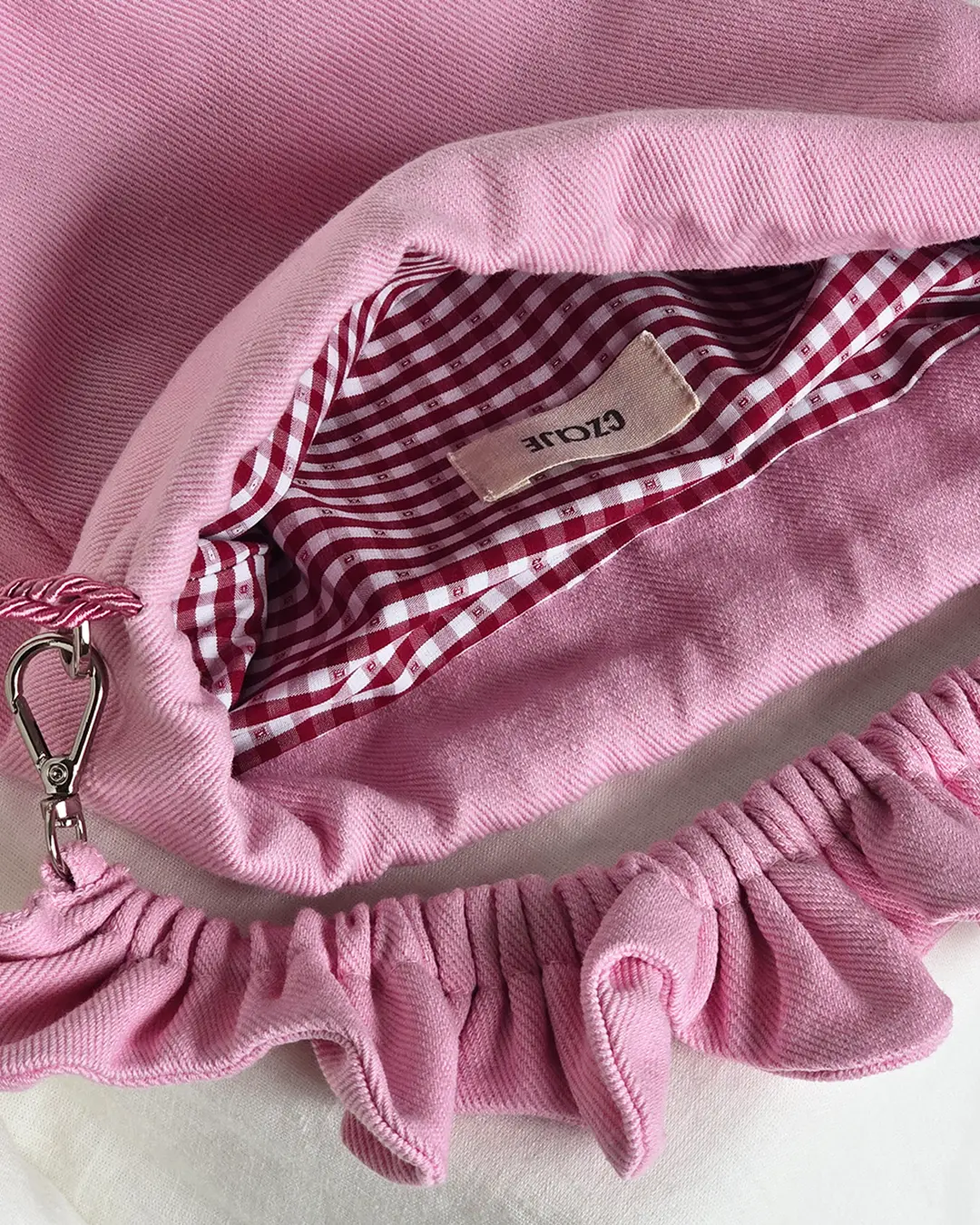 Mała torebka na ramię Flowerhead Cotton Candy Silver bawełna srebrne okucia handmade - Czaje Polska