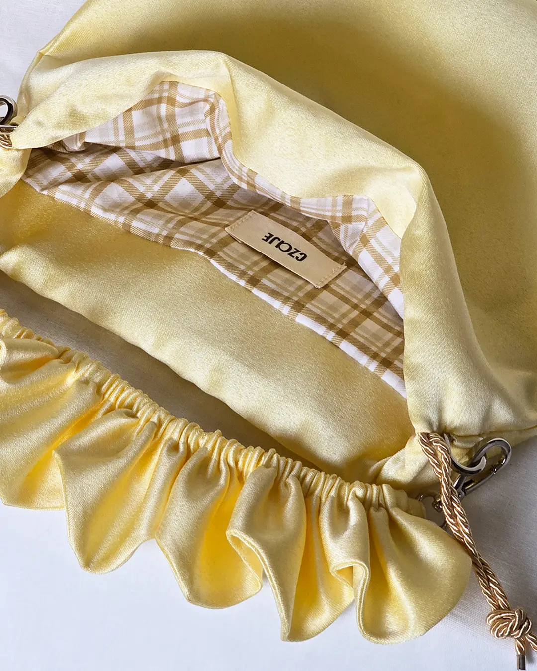 Mała torebka na ramię Flowerhead Butter Yellow Silver tkanina tekstylna srebrne okucia handmade - Czaje Polska