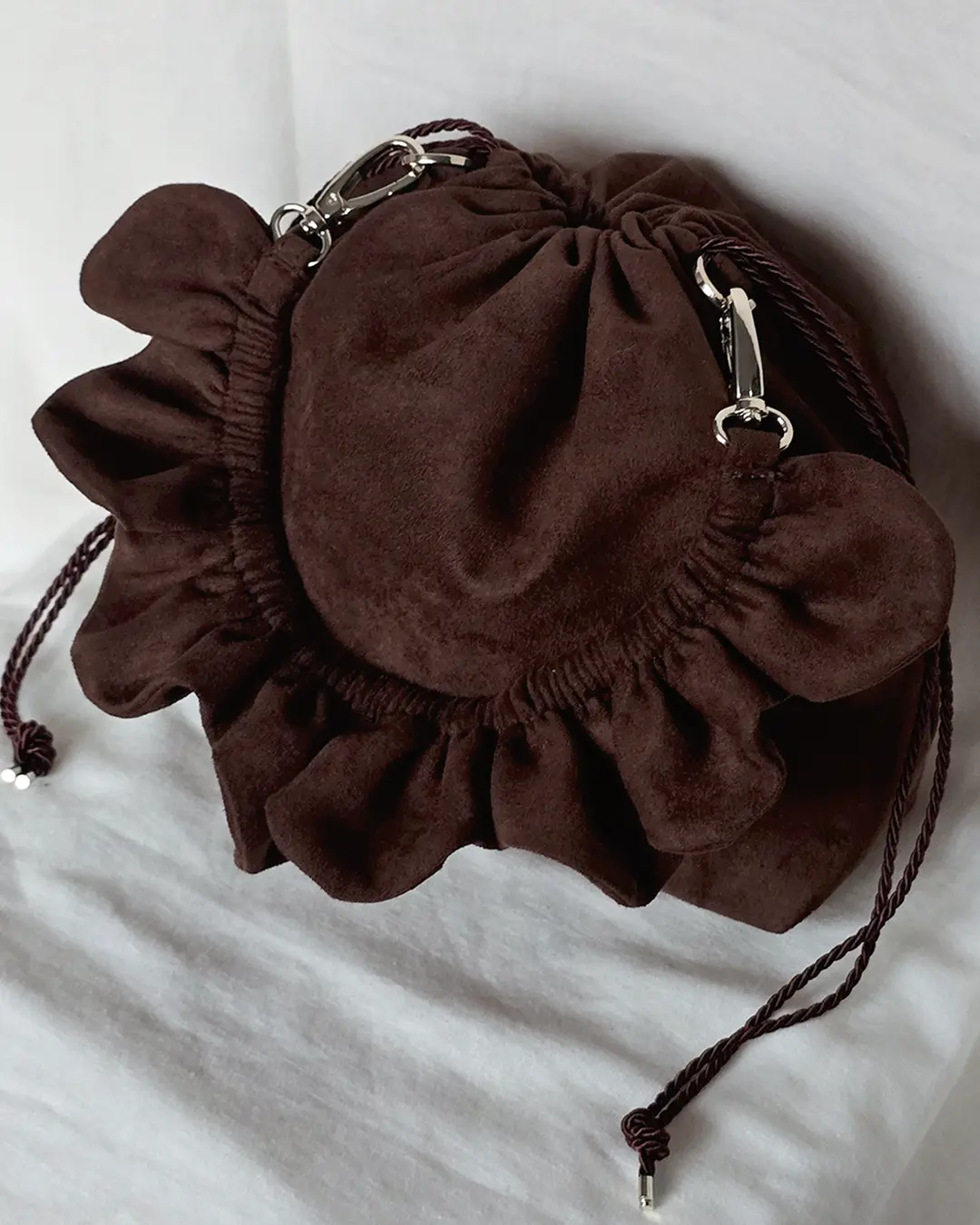 Mała torebka na ramię Flowerhead Choco Musk Silver tkanina tekstylna srebrne okucia handmade - Czaje Polska
